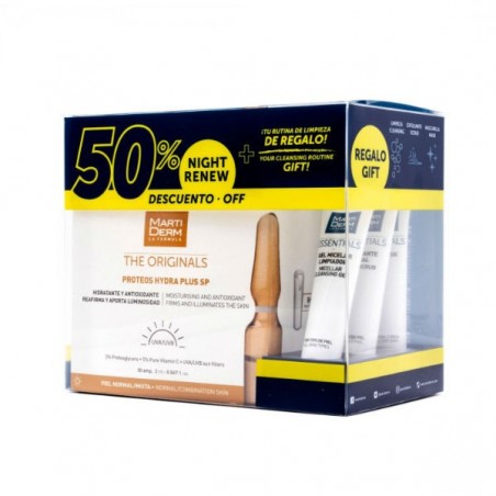 Comprar MARTIDERM PROTEOS HYDRA PLUS 30 AMPOLLAS + NIGHT RENEW 10 AMPOLLAS + RUTINA DE LIMPIEZA