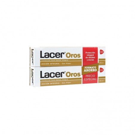 Comprar lacer oros pasta dentífrica con flúor 2 x 125 ml al mejor precio en Farmacia4Estaciones, tu farmacia online Comprar lacer oros pasta dentífrica con flúor 2 x 125 ml
