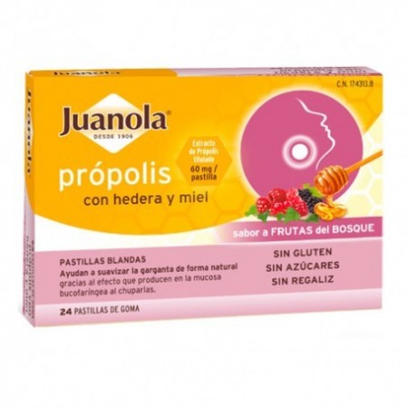 Comprar JUANOLA PRÓPOLIS CON MIEL + HEDERA SABOR FRUTAS DEL BOSQUE 24 PASTILLAS BLANDAS