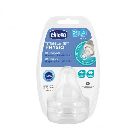 Comprar CHICCO TETINA PHYSIO ANTI-CÓLICO SILICONA +2M FLUJO MEDIO 2 UDS