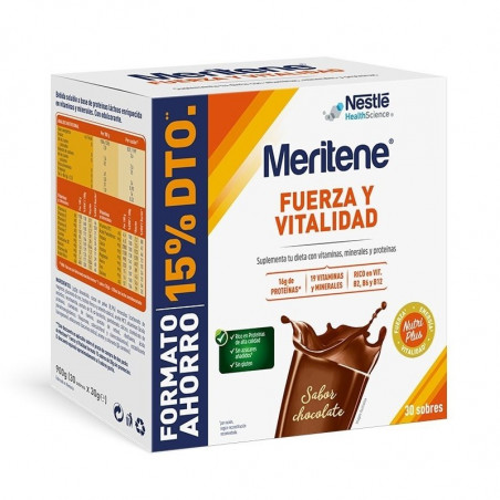 Comprar meritene fuerza y vitalidad chocolate 2 x 15 sobres al mejor precio en Farmacia4Estaciones, tu farmacia online Comprar meritene fuerza y vitalidad chocolate 2 x 15 sobres