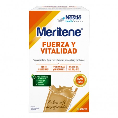 Comprar MERITENE FUERZA Y VITALIDAD CAFÉ DESCAFEINADO 15 SOBRES