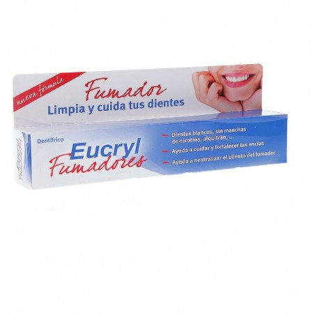 Comprar EUCRYL FUMADORES CREMA DENTÍFRICA 75 ML al mejor precio en Farmacia4Estaciones, tu farmacia online Comprar EUCRYL FUMADORES CREMA DENTÍFRICA 75 ML