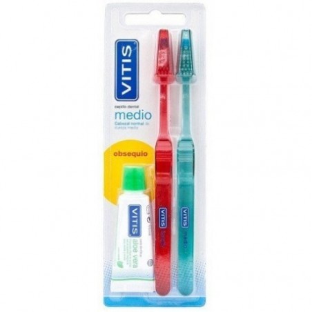 Comprar cepillo vitis dental adulto medio 2 uds + pasta dental aloe vera 15 ml al mejor precio en Farmacia4Estaciones, tu farmacia online Comprar cepillo vitis dental adulto medio 2 uds + pasta dental aloe vera 15 ml