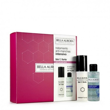 Comprar Estuche Bella Aurora Bio10 Forte tratamiento Anti-Manchas Intensivo Piel Seca+ Solución Micelar al mejor precio en Farmacia4Estaciones, tu farmacia online Comprar Estuche Bella Aurora Bio10 Forte tratamiento Anti-Manchas Intensivo Piel Seca+ Solución Micelar